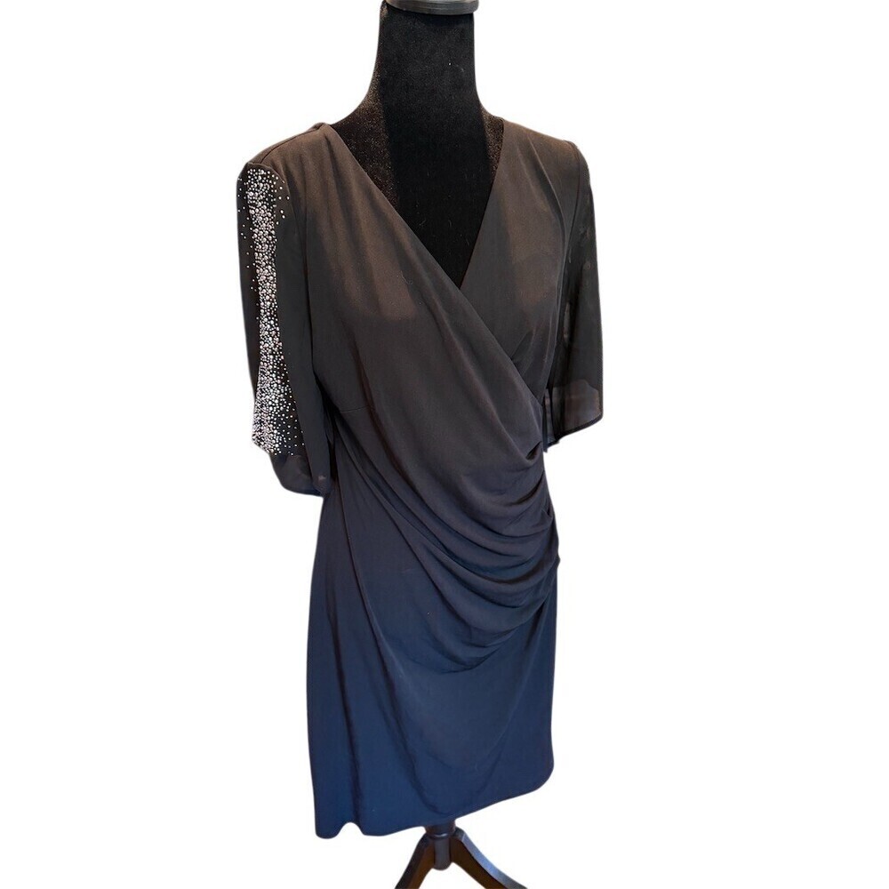 Glamour Black Dress Womens Size 6 Faux Wrap Rhinestone